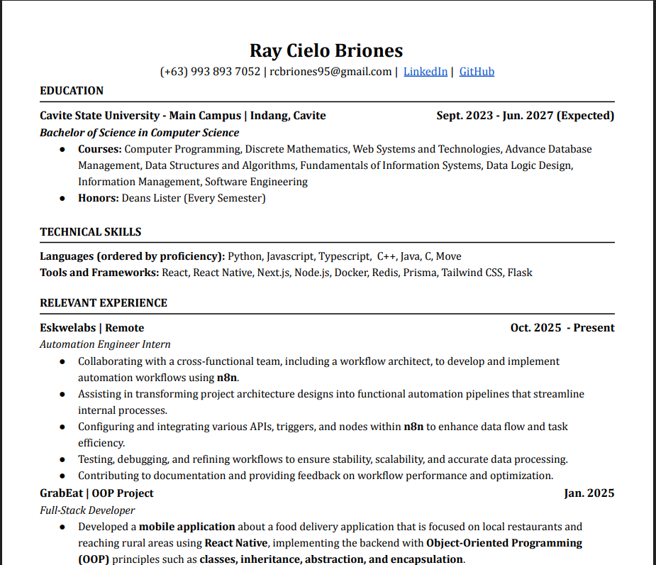 Ray Cielo Briones Resume